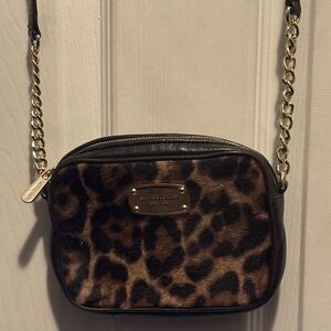 Michael Kors Leopard Print Crossbody Bag with Gold Chain